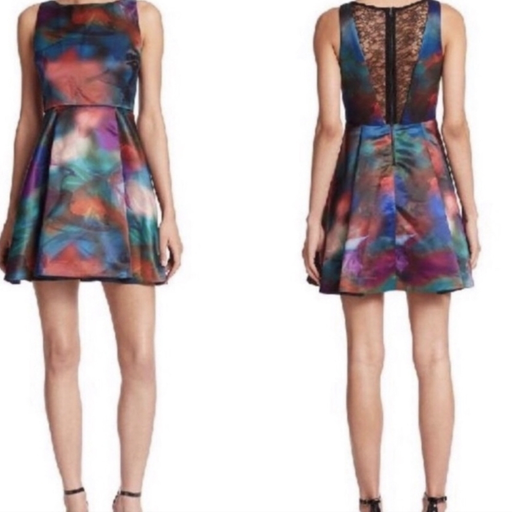 Alice + Olivia Womens Dress Belia A-Line Watercolor Multicolor Open Back Lace 6‎ - Picture 8 of 14